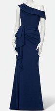 Xscape Women's Blue One-Shoulder Scuba Fit & Flare Gown Dress Size 16
