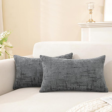 Chenille Throw Pillow Covers 12x20 Inch Set of 2,Thick Textured Slubby Couch Cus