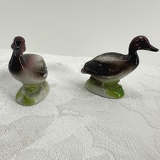 Vintage Ceramic Duck Figurines Burgundy Brwn Good Miniature Mallard Cottage Core