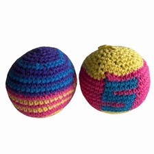 Lot 2 Vintage Knitted Hacky Sack Multi-Colored Footbag 1990's 2  