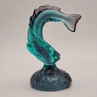 Fenton Glass Amethyst Injected Aqua Marine Jumping Trout Fish Figurine