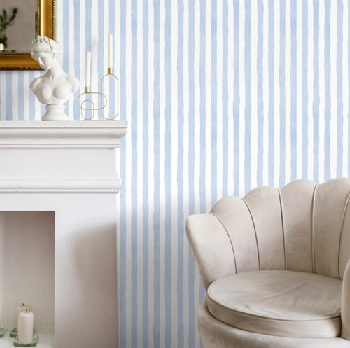 OnDecor Baby Blue Stripe Peel And Stick Craft Paper Wallpaper 24" X 24" - Picture 2 of 3