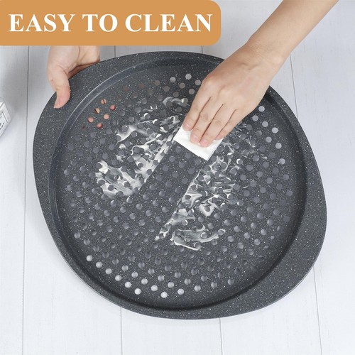 13" Pizza Pan Set - 2 Pack Carbon Steel Perforated Pizza Trays with Handles, ... - Picture 8 of 8