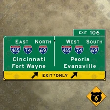 Indiana Cincinnati Fort Wayne Peoria Evansville highway road sign 16x8