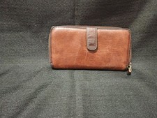 Vintage Genuine Brown Leather Bifold Wallet w/ Snap Coin Pocket