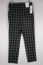 Calvin Klein Womens High Waist Tapered Pants Plaid Print Pockets Size 10 Black