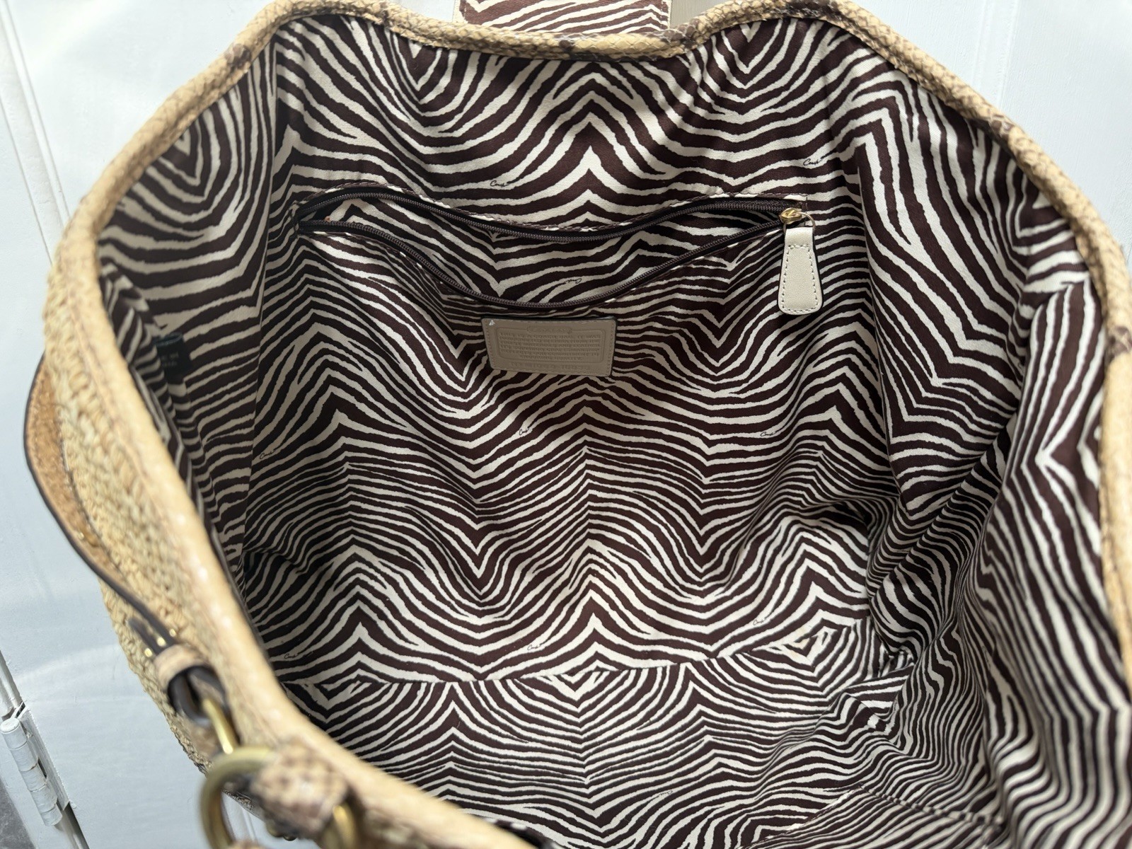 Coach Shoulder Beach Bag Straw Python Leather Gol… - image 8