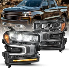 For 2019 2020 2021 Chevy Silverado 1500 Headlights Headlamps w/LED Assembly Sets