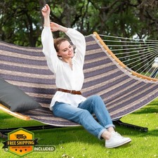 SUNCREAT Double Hammock Portable 450lbs, Gray Stripes Spreader Bar