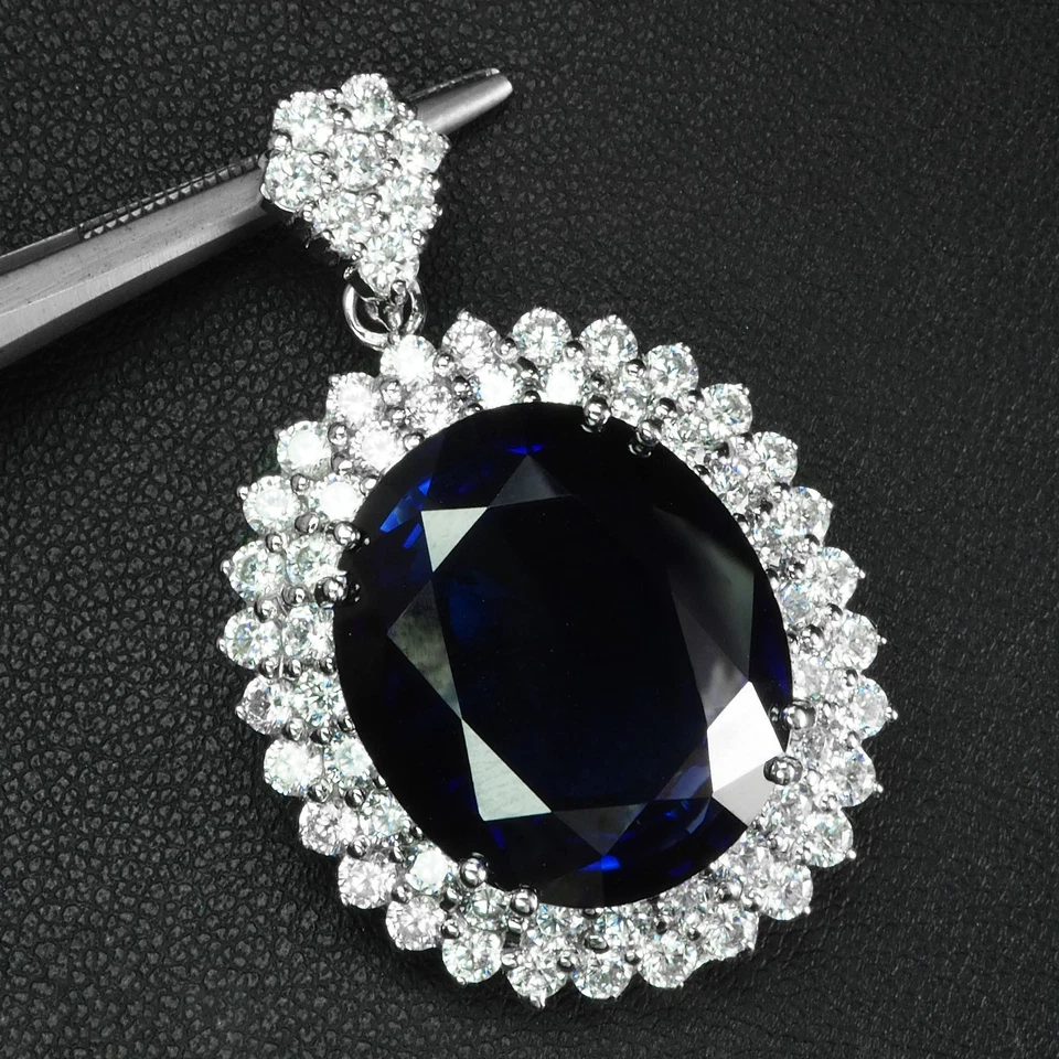 DOUBLE HALO PENDANTS ROYAL BLUE TANZANITE 34.95CT 925 STERLING SILVER HANDMADE - Image 3 of 4