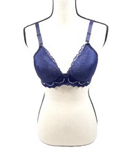 Women's embroidered wireless 3 hook adjustable strap Bra Blue size 34B