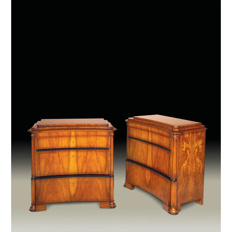 Cajonera Biedermeier cara curva en madera de olivo burl y detalles de ébano Foto 2 de 3