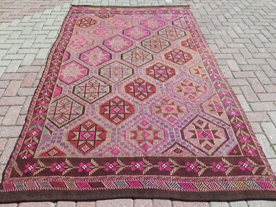 Area Rugs, Turkish Rug, Wool Kilim Embroidery Handmade Multicolor Kelim 63''x103''