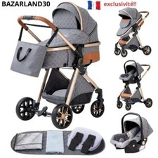 Poussette 3 en 1 Bébé Combinée Siège-Auto Nacelle Trio Réversible.Bleu Gris