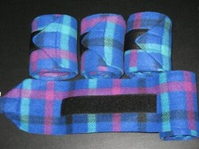 NEW set of 4 blue/black/raspberry/green plaid polo wraps horse/pony leg wraps 