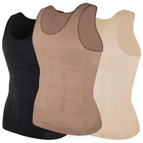 Herren 3er-Pack Schlank Body Shaper Haltung Korrektur Weste Bauch Kompression Tops USA - Bild 49 von 56