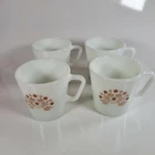 Vintage Pyrex Milk Glass Mugs Floral Pattern Set of 4 Coffee Cups SEE PHOTOS/DES