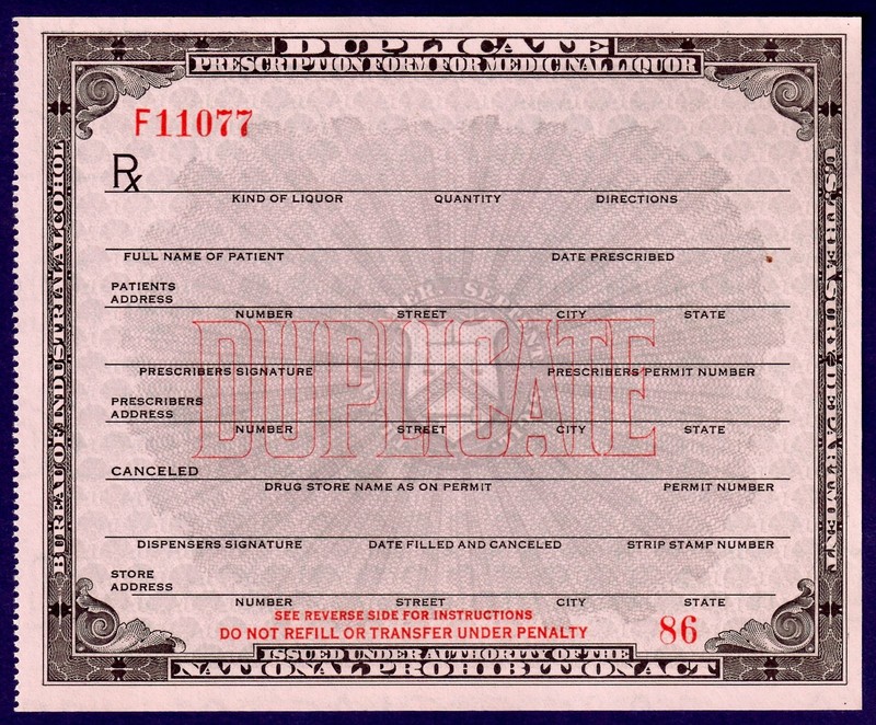 Orig Prohibition Prescription Medicinal Whiskey Vintage Doctor Pharmacy Bar