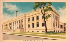 Postcard MI Flint Michigan US Post Office Posted 1944 Linen Vintage PC K3344