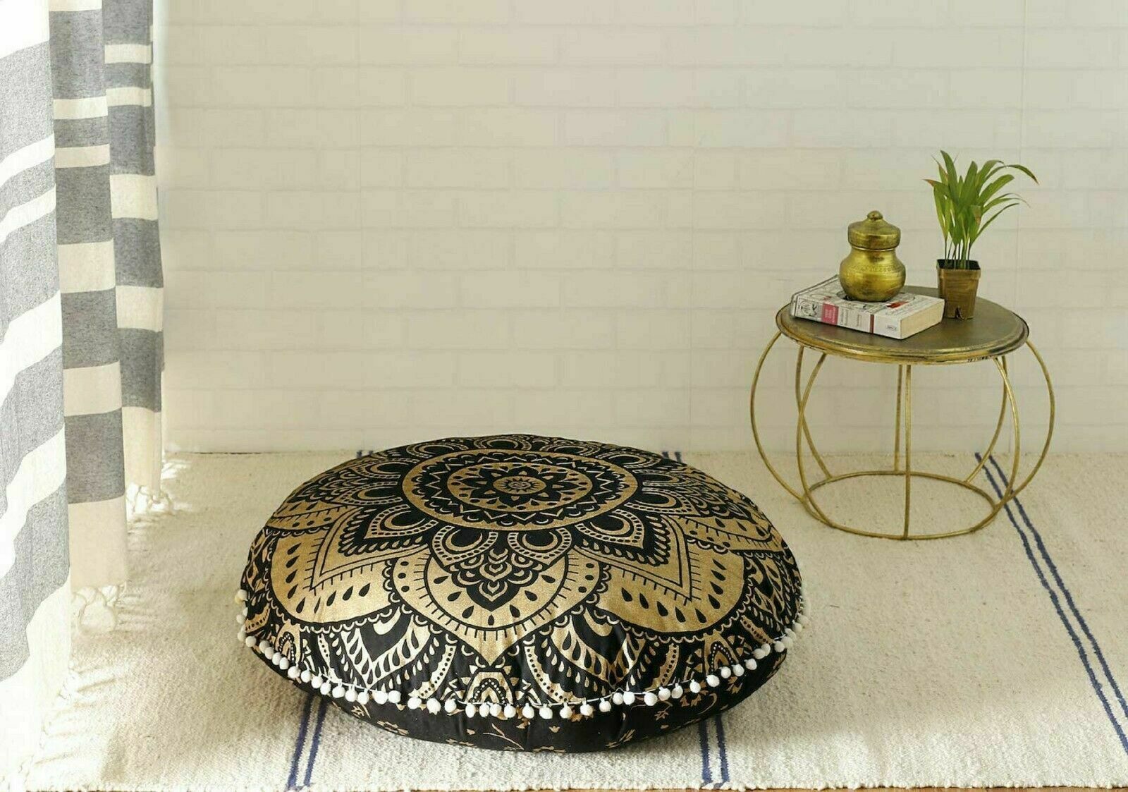Algodón Oro Tresillo Mandala Estampado Suelo Funda de Cojín 32" Bohemio Otomano