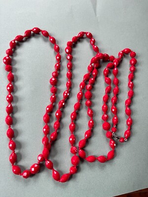 アクセサリー vintage beads long necklace red beads Vintage Red Beaded Long Necklace | eBay