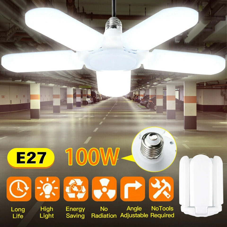 1/2/4x 100W LED deformable Luz de garaje Brillante Tienda Luces de techo Lámpara* Foto 2 de 4