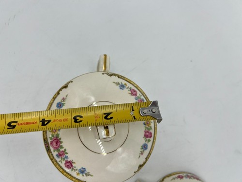 Vtg Edwin M. Knowles China Co Porcelain Creamer & Sugar Bowl Set Gold Rim Floral - Picture 11 of 11