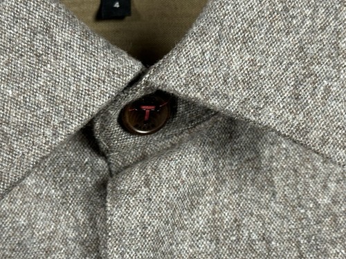 Ted Baker Wool Blend Button Down Shirt Size 4 Brown Preppy Aristocrat Logo L/S - Picture 4 of 12