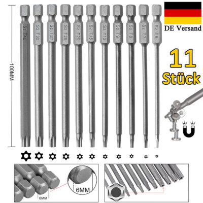 11x Torx Bit Set T6-T40 100mm Lang Magnetisch mit Stirnloch Schraubendreher Satz