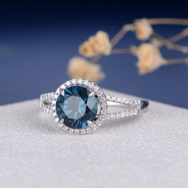 Gift For Her 14ct Gold London Blue Topaz Diamond Split Shank Promise Ring