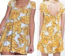 ZARA TRAFALUC WHITE FLORAL 100% COTTON SCOOP BACK TEE SHIRT SHIFT DRESS SIZE