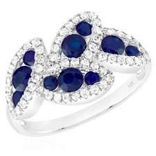 1.20CTW Natural Diamond & Blue Sapphire 14K White Gold Leaf Cocktail Ring