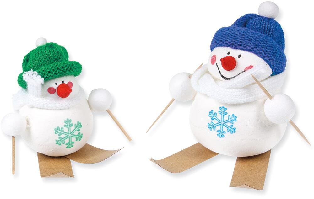 Bastelset Schneemänner auf Ski Kreativset Watte vorgefertigt für Kinder ab 5 Jah