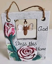 Firefly Wall Art Plaque Floral Hanger "God Bless This Home" Garden Decor 4"x5"