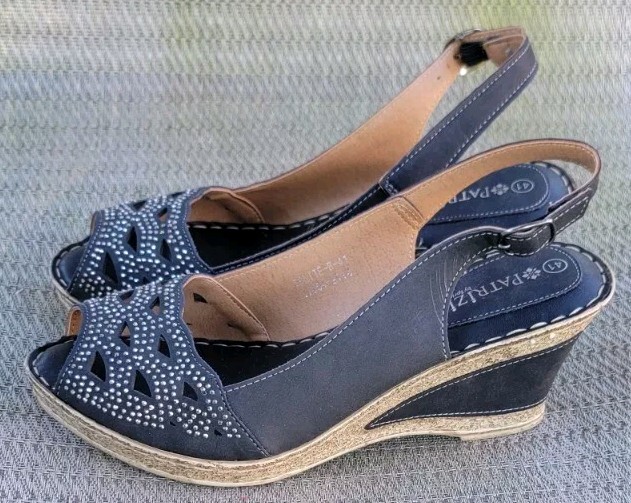 Patrizia Spring Step Wedge Peep Toe Slingback Cutout Black Size  /EU 41