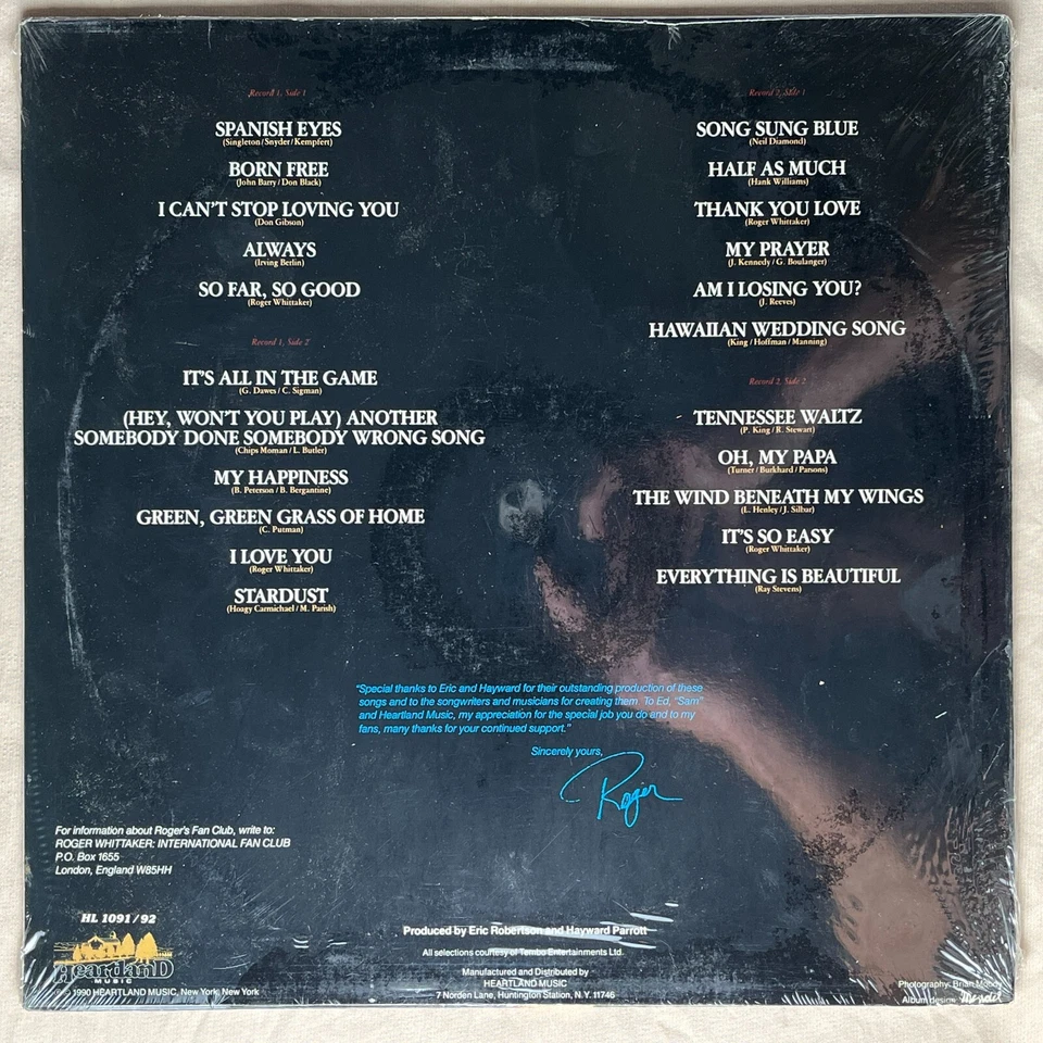 ROGER WHITTAKER Sincerely Yours 1990 Vinyl 2xLP Heartland HL 1091/92 - MINT - Image 2 of 2