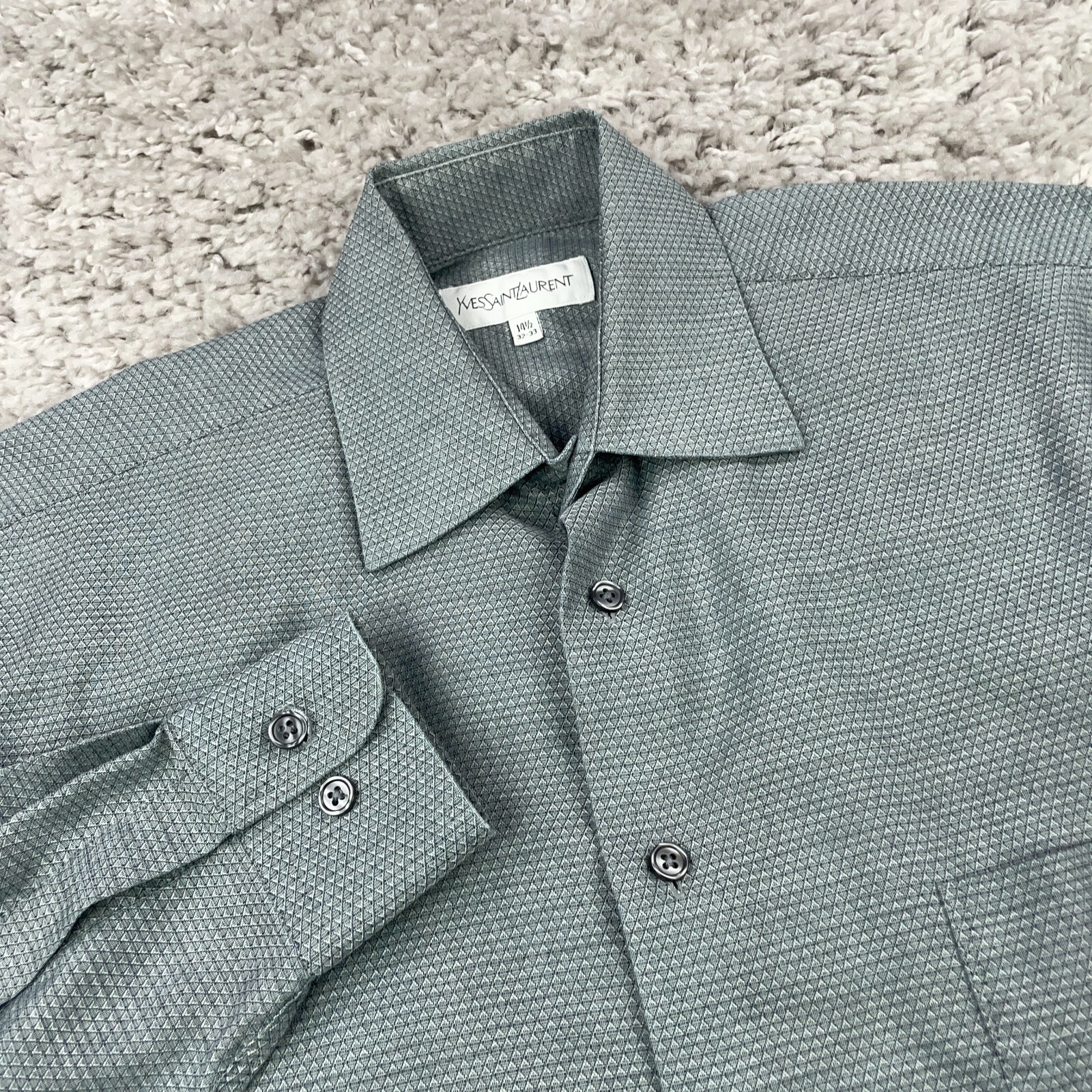 Camicia elegante vintage Yves Saint Laurent uomo taglia 14 5 32 33 grigia geometrica manica lunga