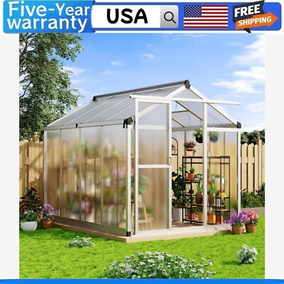 6x8FT Polycarbonate Walk-in Greenhouse Green House w/Sliding Doors Roof Vent