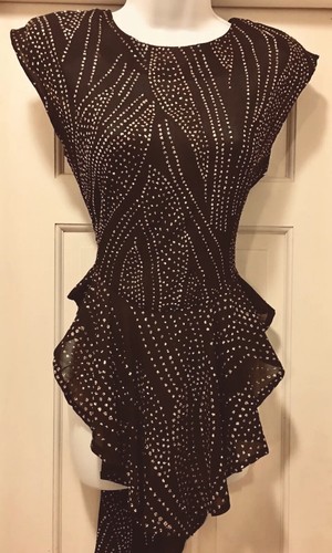 Francine Browner Dance Top Ballroom/Skater/Ice Black Silver Glitter W/Crystals S