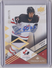 2024 TEAM CANADA JUNIORS PATCH AUTO BASE PARALLEL /175 CHARLIE ELICK #30 JACKETS
