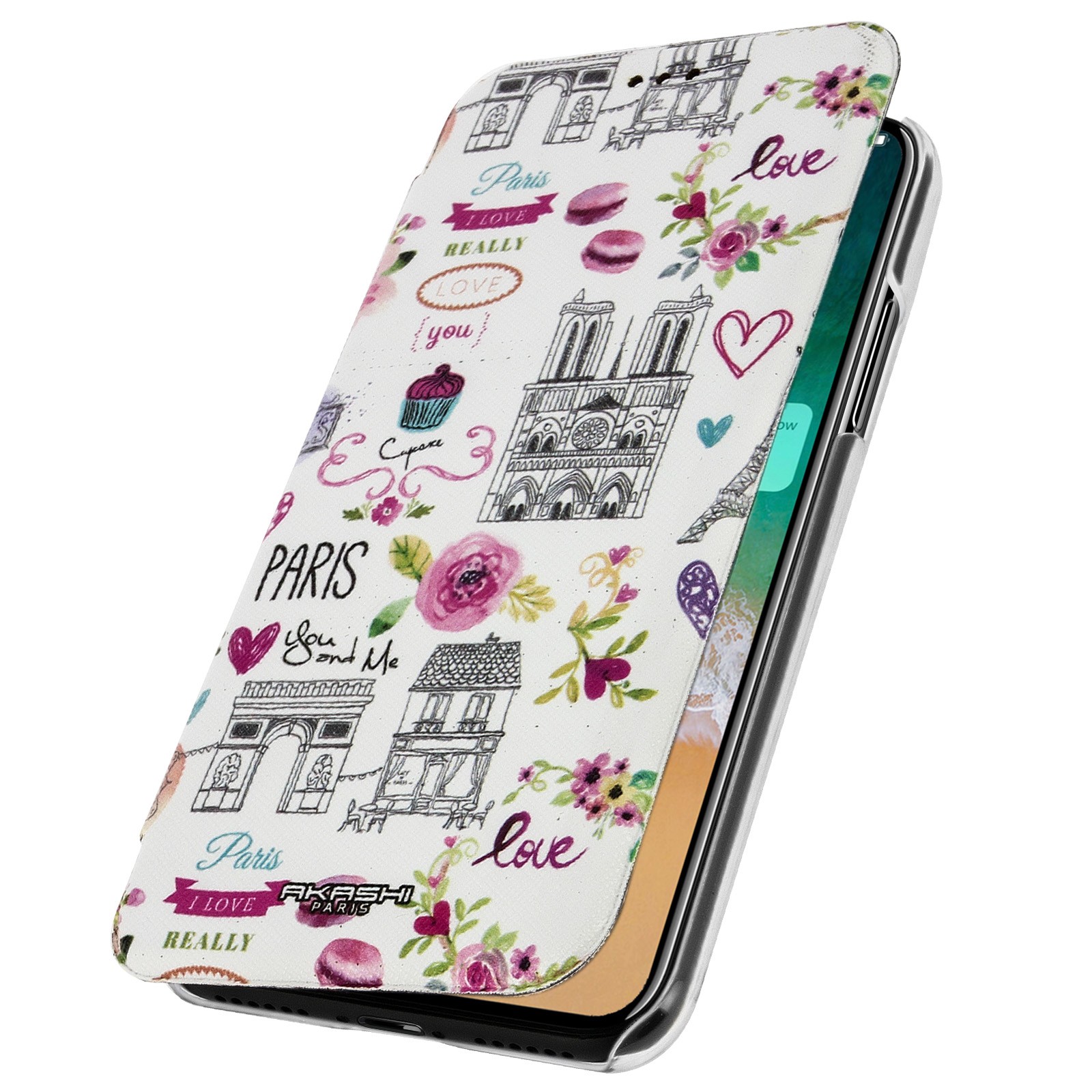 Coque iPhone X / XS portefeuille Akashi étui folio housse clapet aimanté