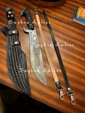 Damascus Steel Tactical Machete Bowie Hunting Knife Survival Camping Kukri Knive