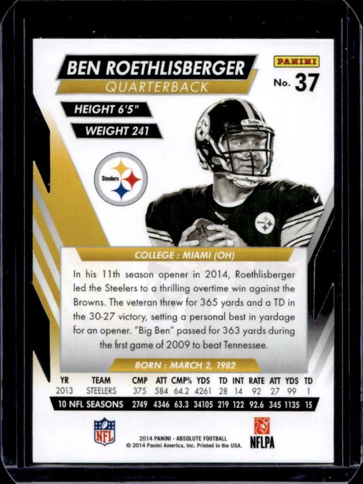 2014 Absolute Ben Roethlisberger #37 Steelers - Image 2 of 2