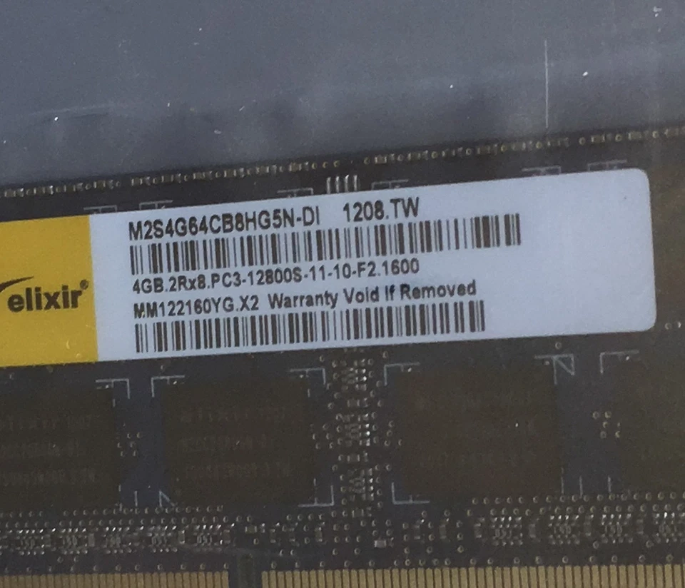 ELIXIR 4Gb 2Rx8 DDR3 PC3-12800S SODIMM LAPTOP Memory Ram M2S4G64CB8HG5N-DI - Image 2 of 2