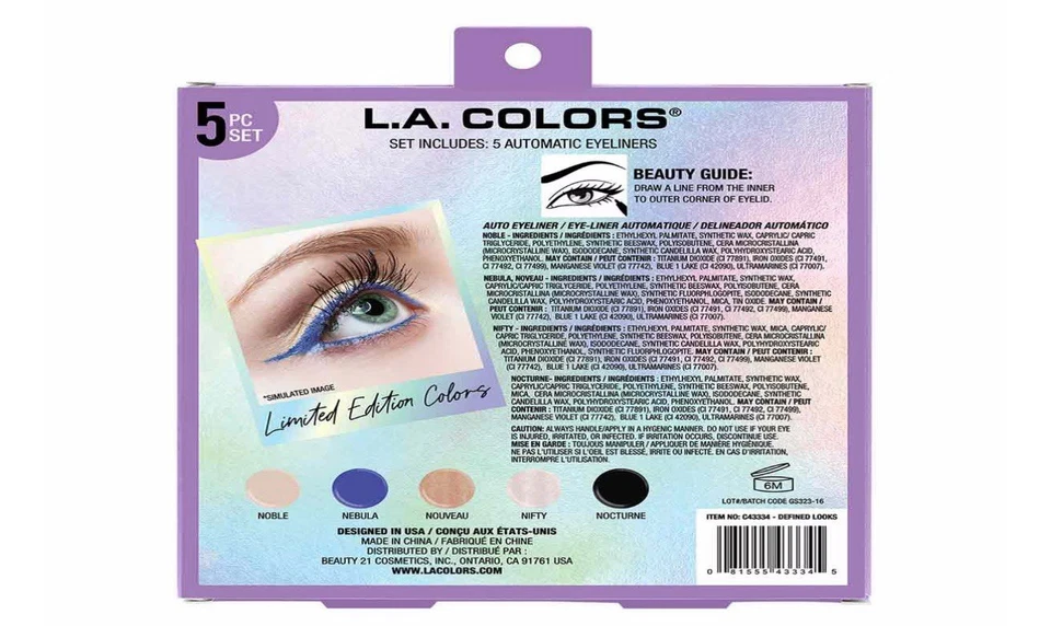LA Colors All Is Bright Defined Looks Automatic Eyeliner Set, 5 pc NEW IN BOX - Image 2 of 2