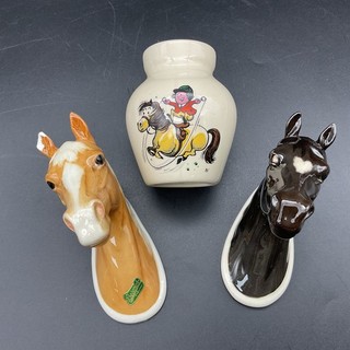 Beswick Ceramic Horse Wall Plaques And Vintage Pottery Jar England CP#755