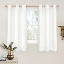 White Linen Curtains 45 inch Length 2 Panels, Linen Textured Light Filtering ...