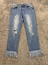 6ixty 8ight Jeans Women Medium Low Rise Distressed Ankle Crop Frayed Hem Denim