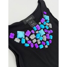 Karen Kane Black Jewel Neck Sleeveless Shift Dress XS 4L21095 Turquoise Purple