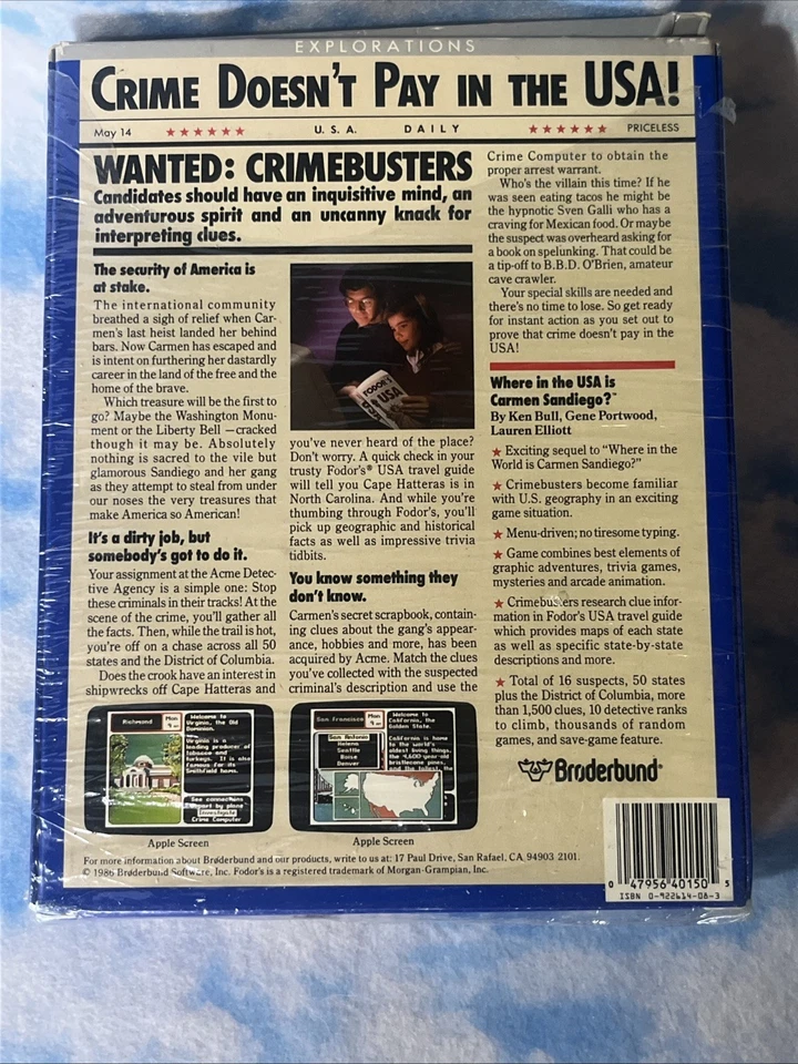 Original 1986 'Where in the U.S.A. Is Carmen Sandiego?' PC Disquete Juego Foto 2 de 3